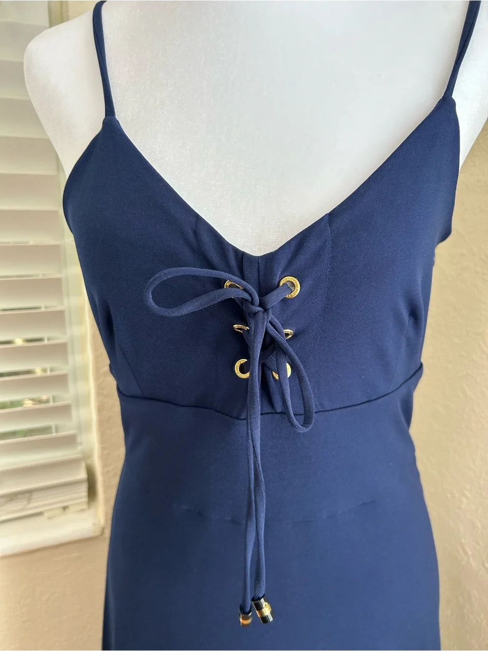 Michael Kors Navy Lace-Up Spaghetti Strap Dress
